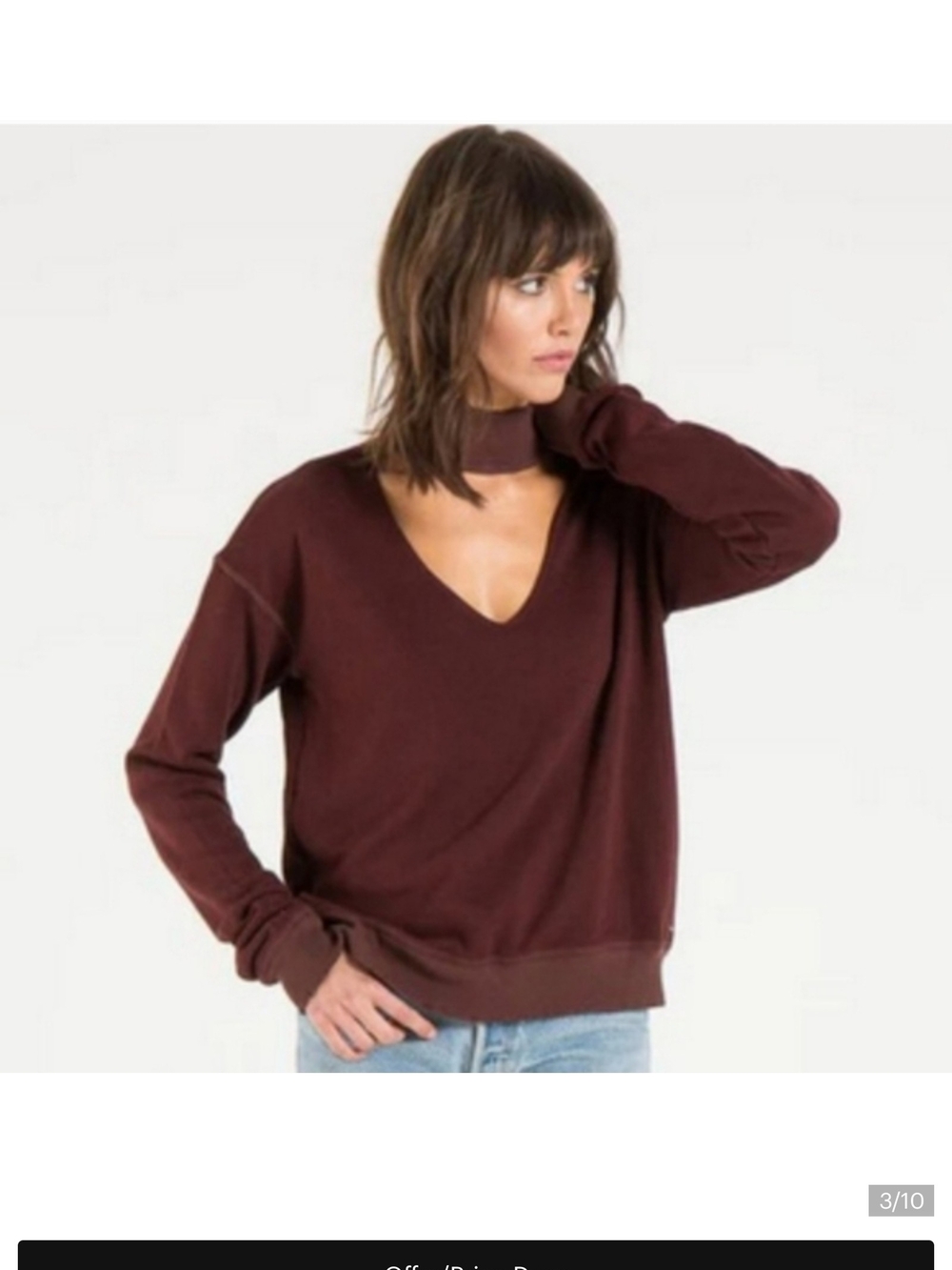 n:PHILANTHROPY V-Neck Choker Distressed Pullover Mulberry Wine Color Athleisure